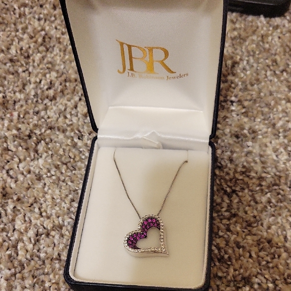 Heart Pendant With Red Rubies And White Sapphire Silver Heart Necklace